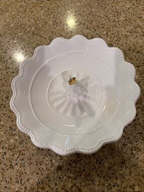White Decorative Ceramic Candy Dish or Jewelry Dish with Scalloped Edge